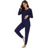 imageWiWi Viscose from Bamboo Womens Long Sleeve Pajama Sets Sleepwear with Jogger Pajamas Pants Soft Lounge Set Loungewear SXXLNavy