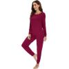 imageWiWi Viscose from Bamboo Womens Long Sleeve Pajama Sets Sleepwear with Jogger Pajamas Pants Soft Lounge Set Loungewear SXXLWine