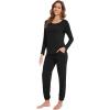 imageWiWi Viscose from Bamboo Womens Pajamas Set Soft Long Sleeve Top with Bottoms Crew Neck and Pockets SXXLBlack
