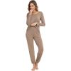 imageWiWi Viscose from Bamboo Womens Pajamas Set Soft Long Sleeve Top with Bottoms Crew Neck and Pockets SXXLCamel