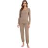 imageWiWi Viscose from Bamboo Womens Pajamas Set Soft Long Sleeve Top with Bottoms Crew Neck and Pockets SXXLCamel