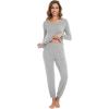 imageWiWi Viscose from Bamboo Womens Pajamas Set Soft Long Sleeve Top with Bottoms Crew Neck and Pockets SXXLLight Grey