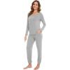 imageWiWi Viscose from Bamboo Womens Pajamas Set Soft Long Sleeve Top with Bottoms Crew Neck and Pockets SXXLLight Grey