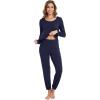 imageWiWi Viscose from Bamboo Womens Pajamas Set Soft Long Sleeve Top with Bottoms Crew Neck and Pockets SXXLNavy