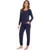 imageWiWi Viscose from Bamboo Womens Pajamas Set Soft Long Sleeve Top with Bottoms Crew Neck and Pockets SXXLNavy
