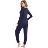 imageWiWi Viscose from Bamboo Womens Pajamas Set Soft Long Sleeve Top with Bottoms Crew Neck and Pockets SXXLNavy