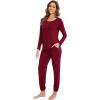 imageWiWi Viscose from Bamboo Womens Pajamas Set Soft Long Sleeve Top with Bottoms Crew Neck and Pockets SXXLWine