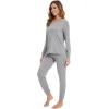 imageWiWi Womens Pajama Set Soft Long Sleeve Pajamas Viscose from Bamboo Top and Bottom Vneck Sleepwear Nightwear SXXLHeather Grey