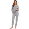 imageWiWi Womens Pajama Set Soft Long Sleeve Pajamas Viscose from Bamboo Top and Bottom Vneck Sleepwear Nightwear SXXLHeather Grey
