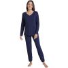 imageWiWi Womens Pajama Set Soft Long Sleeve Pajamas Viscose from Bamboo Top and Bottom Vneck Sleepwear Nightwear SXXLNavy