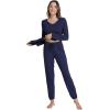 imageWiWi Womens Pajama Set Soft Long Sleeve Pajamas Viscose from Bamboo Top and Bottom Vneck Sleepwear Nightwear SXXLNavy