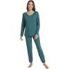imageWiWi Womens Pajama Set Soft Long Sleeve Pajamas Viscose from Bamboo Top and Bottom Vneck Sleepwear Nightwear SXXLNavy Blue