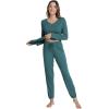 imageWiWi Womens Pajama Set Soft Long Sleeve Pajamas Viscose from Bamboo Top and Bottom Vneck Sleepwear Nightwear SXXLNavy Blue
