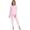 imageWiWi Womens Pajama Set Soft Long Sleeve Pajamas Viscose from Bamboo Top and Bottom Vneck Sleepwear Nightwear SXXLPink