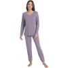 imageWiWi Womens Pajama Set Soft Long Sleeve Pajamas Viscose from Bamboo Top and Bottom Vneck Sleepwear Nightwear SXXLViolet