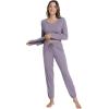 imageWiWi Womens Pajama Set Soft Long Sleeve Pajamas Viscose from Bamboo Top and Bottom Vneck Sleepwear Nightwear SXXLViolet