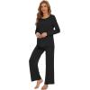 imageWiWi Womens Pajama Set Soft Long Sleeve Tee Pants Sleepwear 2 Piece Comfy Nightwear with Pockets Pjs SXXLAblack
