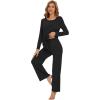 imageWiWi Womens Pajama Set Soft Long Sleeve Tee Pants Sleepwear 2 Piece Comfy Nightwear with Pockets Pjs SXXLAblack