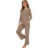 imageWiWi Womens Pajama Set Soft Long Sleeve Tee Pants Sleepwear 2 Piece Comfy Nightwear with Pockets Pjs SXXLAcamel