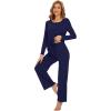 imageWiWi Womens Pajama Set Soft Long Sleeve Tee Pants Sleepwear 2 Piece Comfy Nightwear with Pockets Pjs SXXLAnavy