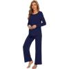 imageWiWi Womens Pajama Set Soft Long Sleeve Tee Pants Sleepwear 2 Piece Comfy Nightwear with Pockets Pjs SXXLAnavy