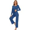 imageWiWi Womens Pajama Set Soft Long Sleeve Tee Pants Sleepwear 2 Piece Comfy Nightwear with Pockets Pjs SXXLAprussian Blue