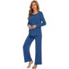 imageWiWi Womens Pajama Set Soft Long Sleeve Tee Pants Sleepwear 2 Piece Comfy Nightwear with Pockets Pjs SXXLAprussian Blue