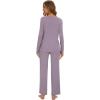 imageWiWi Womens Pajama Set Soft Long Sleeve Tee Pants Sleepwear 2 Piece Comfy Nightwear with Pockets Pjs SXXLAviolet