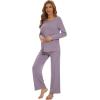 imageWiWi Womens Pajama Set Soft Long Sleeve Tee Pants Sleepwear 2 Piece Comfy Nightwear with Pockets Pjs SXXLAviolet