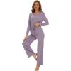 imageWiWi Womens Pajama Set Soft Long Sleeve Tee Pants Sleepwear 2 Piece Comfy Nightwear with Pockets Pjs SXXLAviolet