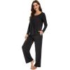imageWiWi Womens Pajama Set Soft Long Sleeve Tee Pants Sleepwear 2 Piece Comfy Nightwear with Pockets Pjs SXXLBblack