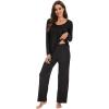 imageWiWi Womens Pajama Set Soft Long Sleeve Tee Pants Sleepwear 2 Piece Comfy Nightwear with Pockets Pjs SXXLBblack