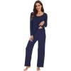 imageWiWi Womens Pajama Set Soft Long Sleeve Tee Pants Sleepwear 2 Piece Comfy Nightwear with Pockets Pjs SXXLBnavy