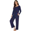 imageWiWi Womens Pajama Set Soft Long Sleeve Tee Pants Sleepwear 2 Piece Comfy Nightwear with Pockets Pjs SXXLBnavy