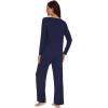 imageWiWi Womens Pajama Set Soft Long Sleeve Tee Pants Sleepwear 2 Piece Comfy Nightwear with Pockets Pjs SXXLBnavy