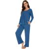imageWiWi Womens Pajama Set Soft Long Sleeve Tee Pants Sleepwear 2 Piece Comfy Nightwear with Pockets Pjs SXXLBprussian Blue