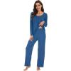 imageWiWi Womens Pajama Set Soft Long Sleeve Tee Pants Sleepwear 2 Piece Comfy Nightwear with Pockets Pjs SXXLBprussian Blue
