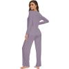 imageWiWi Womens Pajama Set Soft Long Sleeve Tee Pants Sleepwear 2 Piece Comfy Nightwear with Pockets Pjs SXXLBviolet