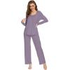 imageWiWi Womens Pajama Set Soft Long Sleeve Tee Pants Sleepwear 2 Piece Comfy Nightwear with Pockets Pjs SXXLBviolet