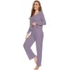 imageWiWi Womens Pajama Set Soft Long Sleeve Tee Pants Sleepwear 2 Piece Comfy Nightwear with Pockets Pjs SXXLBviolet