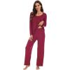 imageWiWi Womens Pajama Set Soft Long Sleeve Tee Pants Sleepwear 2 Piece Comfy Nightwear with Pockets Pjs SXXLBwine
