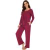 imageWiWi Womens Pajama Set Soft Long Sleeve Tee Pants Sleepwear 2 Piece Comfy Nightwear with Pockets Pjs SXXLBwine