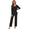 imageWiWi Womens Pajama Set Soft Long Sleeve Tee Pants Sleepwear 2 Piece Comfy Nightwear with Pockets Pjs SXXLCblack