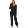 imageWiWi Womens Pajama Set Soft Long Sleeve Tee Pants Sleepwear 2 Piece Comfy Nightwear with Pockets Pjs SXXLCblack