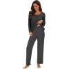 imageWiWi Womens Pajama Set Soft Long Sleeve Tee Pants Sleepwear 2 Piece Comfy Nightwear with Pockets Pjs SXXLCcharcoal Heather