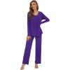imageWiWi Womens Pajama Set Soft Long Sleeve Tee Pants Sleepwear 2 Piece Comfy Nightwear with Pockets Pjs SXXLCdark Purple