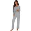 imageWiWi Womens Pajama Set Soft Long Sleeve Tee Pants Sleepwear 2 Piece Comfy Nightwear with Pockets Pjs SXXLCheather Grey