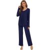 imageWiWi Womens Pajama Set Soft Long Sleeve Tee Pants Sleepwear 2 Piece Comfy Nightwear with Pockets Pjs SXXLCnavy
