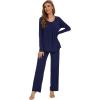 imageWiWi Womens Pajama Set Soft Long Sleeve Tee Pants Sleepwear 2 Piece Comfy Nightwear with Pockets Pjs SXXLCnavy