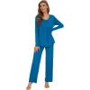 imageWiWi Womens Pajama Set Soft Long Sleeve Tee Pants Sleepwear 2 Piece Comfy Nightwear with Pockets Pjs SXXLCteal Blue